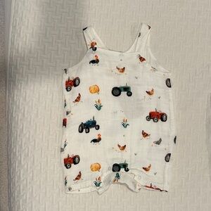 Angel Dear White Romper with Farm Animal Print